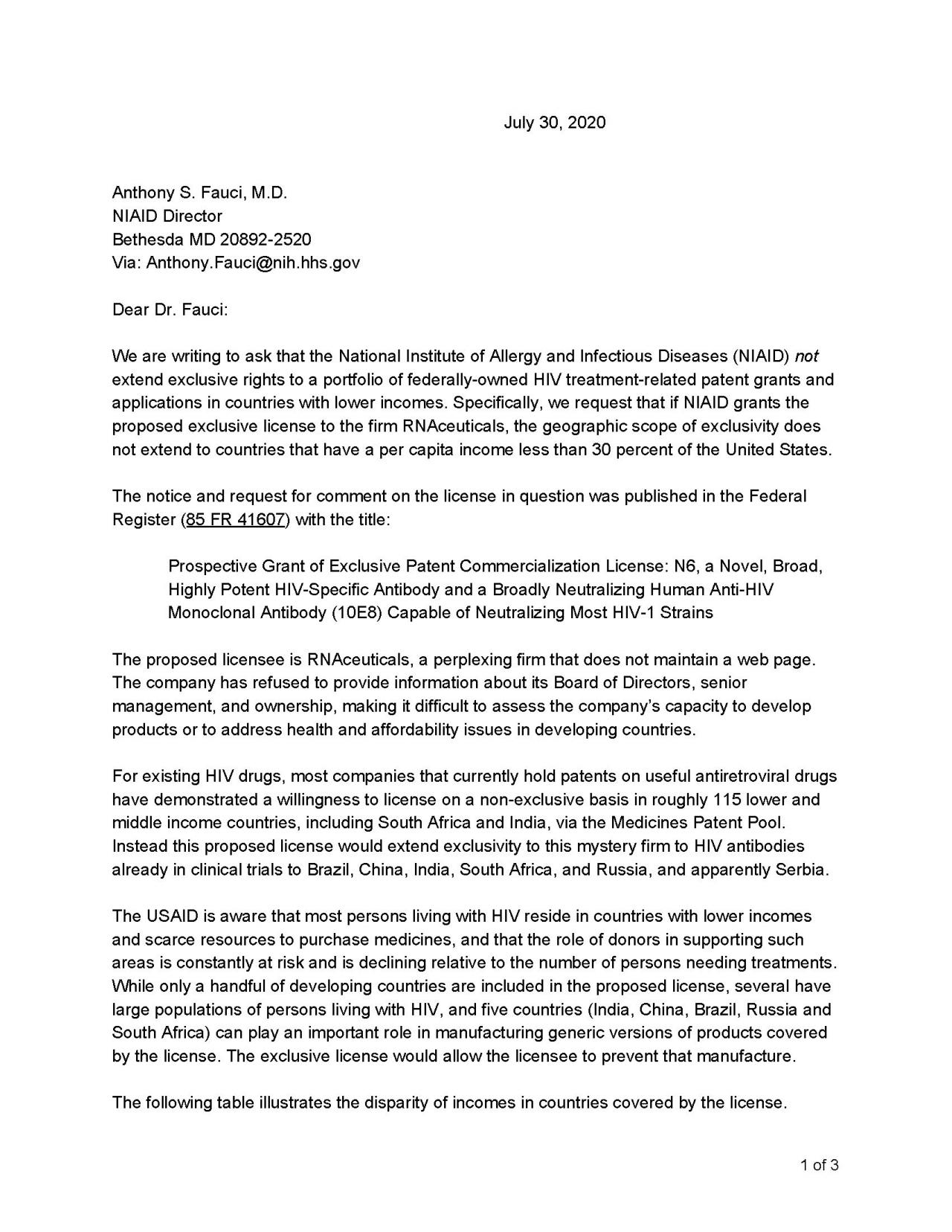 Joint letter to US NIAID on securing access to HIV treatment | Médecins ...