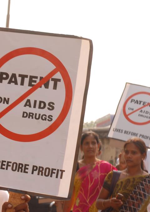 A protest organized by Indian society on World AIDS Day, in front of Novartis' Mumbai office, India 2011.