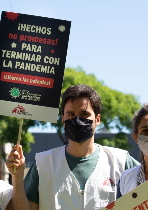 TRIPS protest supporting Access Campaign "No Patents, No Monopolies in a Pandemic" in Bogotá, Colombia.