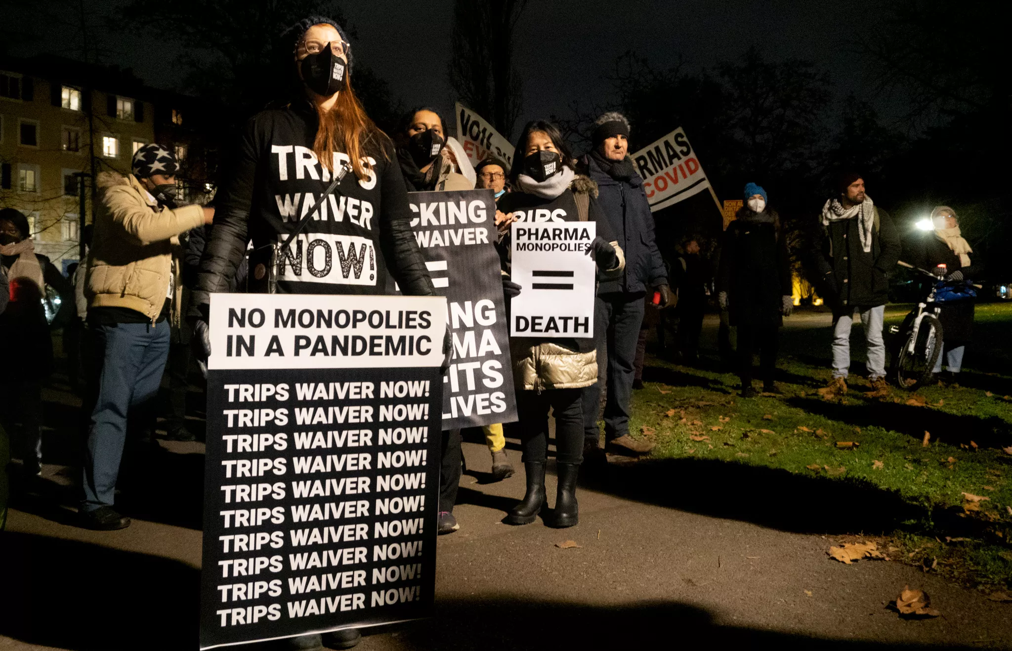TRIPS Waiver - No monopolies in a pandemic, Geneva protest, Switzerland. 