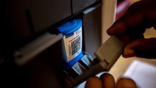 GeneXpert test cartridge being used to test a sample of suspected TB in MSF’s lab at Bangassou Hospital, Central African Republic, 2017.