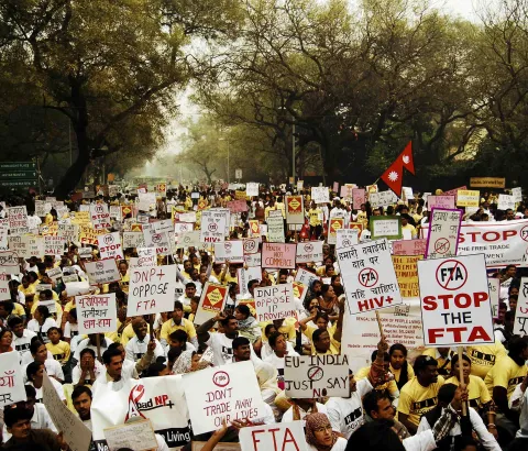 Thousands of demonstrators took to the streets in Delhi once again on 2 March 2011, in protest over the planned Free Trade Agreement between India and the European Union (EU) which will restrict access to life-saving medicines.Thousands of demonstrators took to the streets in Delhi once again on 2 March in protest over the planned Free Trade Agreement between India and the European Union (EU) which will restrict access to life-saving medicines.